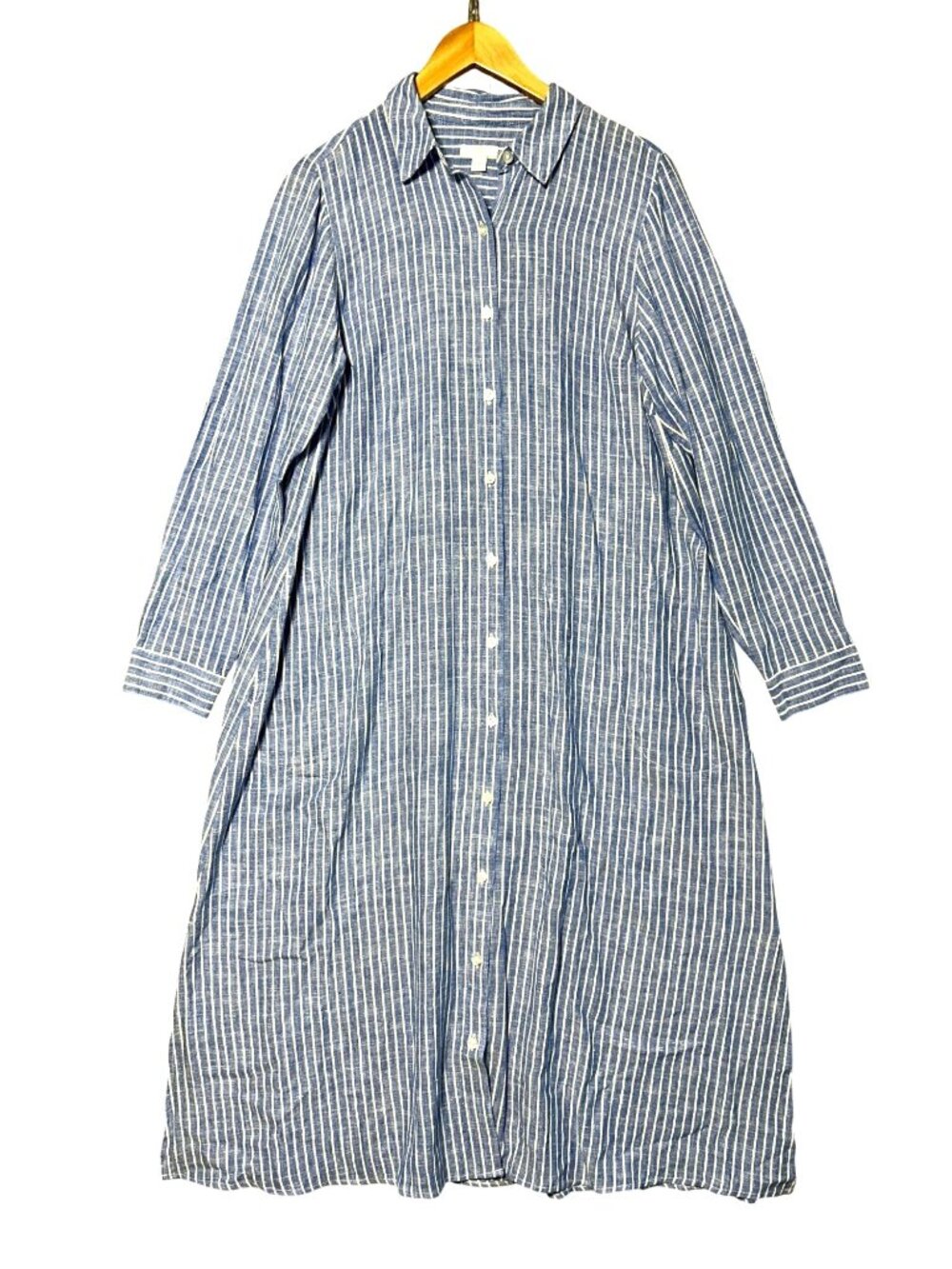 J. Jill Women's Sz Small vertical striped long-sleeve linen shirt dress